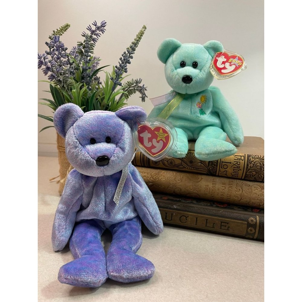 Vintage TY Beanie Babies Clubby II and Ariel Tags Intact Easter Spring